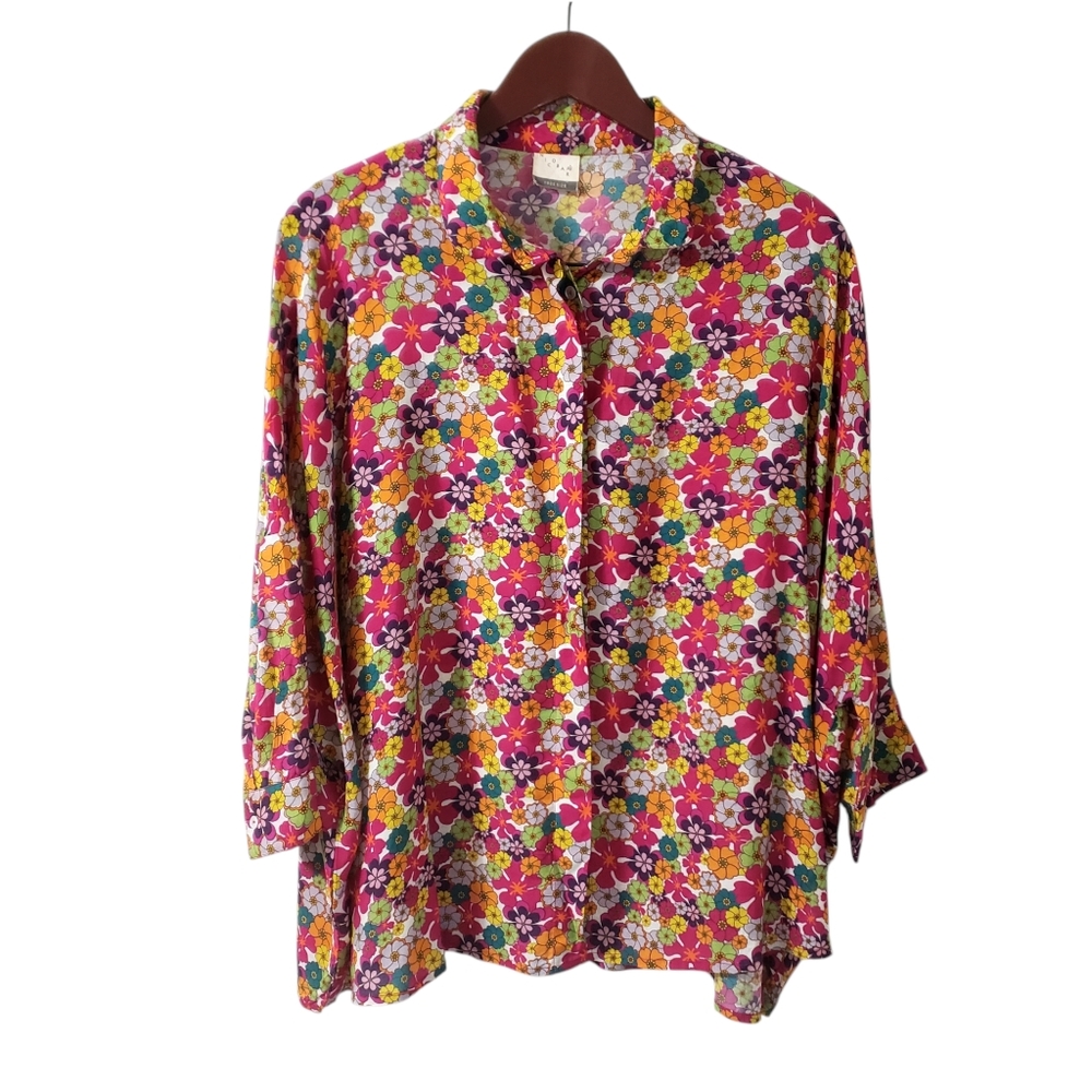 Nicobar Womens Floral Blouse Top Hippe‎ Retro Free Size Flower Power